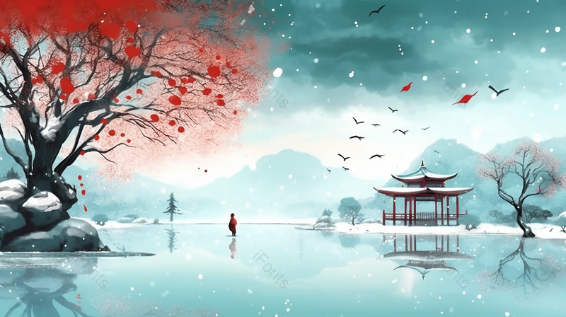 传统中国风雪天水墨画背背景,插画/手绘图,插画/手绘图库,插画/手绘图下载,插画/手绘